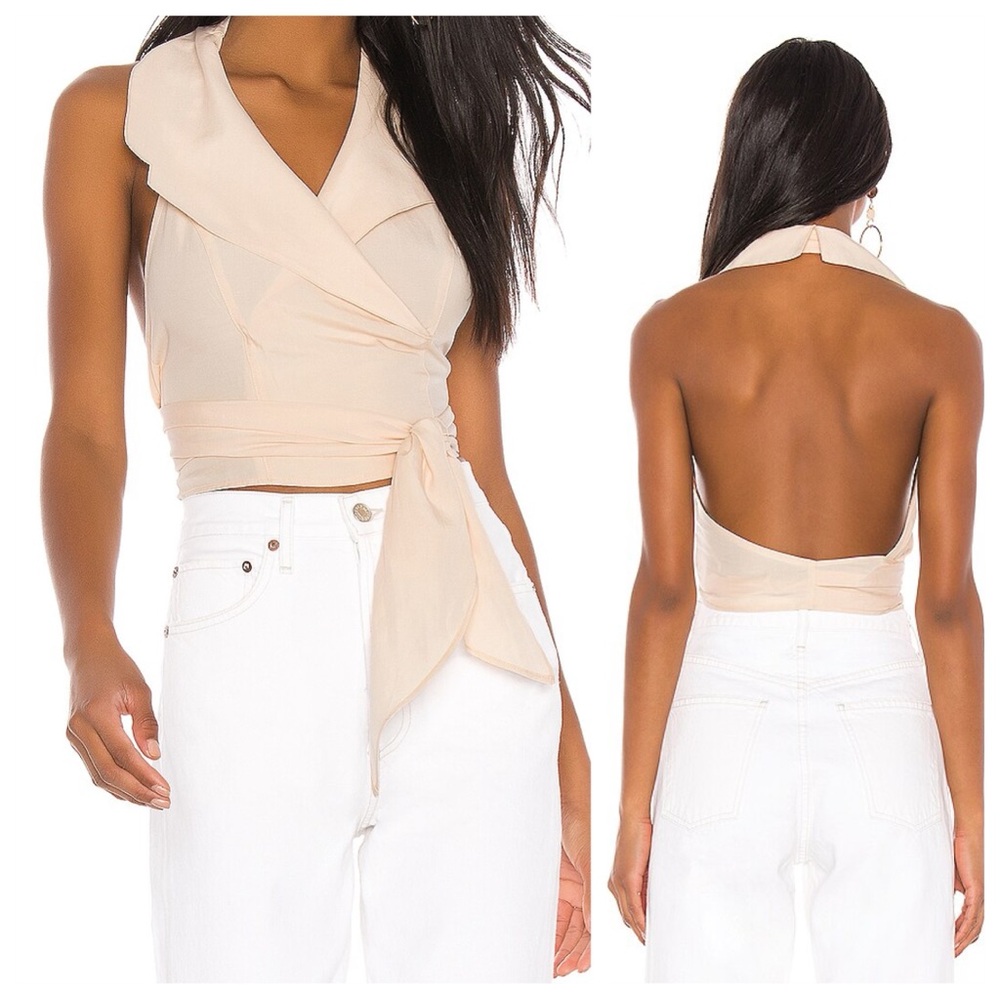 LPA Livia Cream Sleeveless Halter Wrap Around Cropped Top Women's Size Small